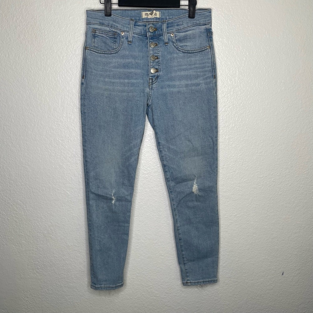 Madewell 9 High-Rise Skinny Jeans Light Wash Button Fly Distressed Size 28